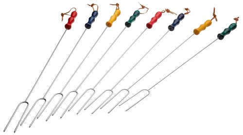 Rome's 8 Piece Marshmallow Roasting Fork Set, Chrome Plated with Multi Colored Handles