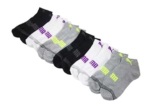6 Pair Puma Women's Athletic Quarter Crew Socks (White/Black/Gray-104)