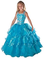 Girls Floor Length Organza Crystals Sequined Lace Crystal  Flower-Girl Dress/Pageant Dress  With Rhinestones