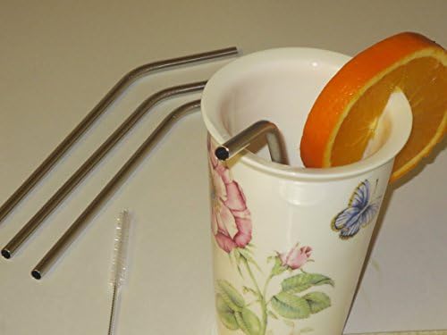ClassyChic Stainless Steel Straws Set of 4, Cleaning Brush Included