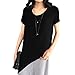 JOLLYCHIC Women's Solid Color Loose Asymmetry O-Neck Short Sleeve Cotton T Shirt One Size Black