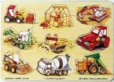 kids and infants educational toys item: Wooden Construction 9-piece Peg Puzzle