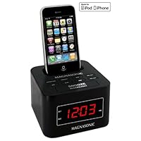 Magnasonic MiC1000K Digital FM Alarm Clock Radio Speaker Dock for iPod/iPhone with Dual Alarm and Auto Time Sync (Black)