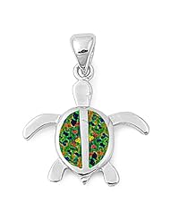 Black Fire Opal Sea Turtel Pendant and Necklace in Sterling Silver