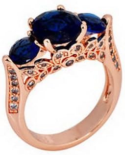 Khaopan Jewelry - Fashion Ring Size8 Blue Sapphire Zircon Women's 10Kt Rose Gold Filled Wedding