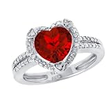 Heart Shape .03 CTTW Diamonds in Silver Created Ruby Ring, Size 8 Heart Shape .03 CTTW Diamonds in Silver Created Ruby Ring, Size 8