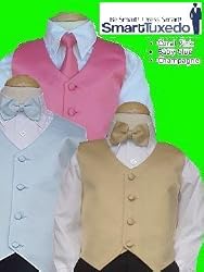 Childrens Tuxedo Vests in Choice of Colors - Coral Pink, Baby Blue, Champagne. Includes Matching Bowtie.