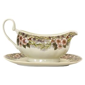 Churchill China Thanksgiving Turkey Multi Colors Gravy Boat and Stand