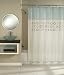 Aqua Blue Circle Embroidered Fabric Shower Curtain