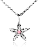 Sterling Silver and Pink Tourmaline Flower Pendant, 17 1/4 by Zina