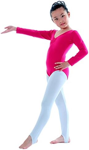 LIANTANG Girls Dance Costumes Velvet Long Sleeve Practise Leotard Size 4XL - Rose Red