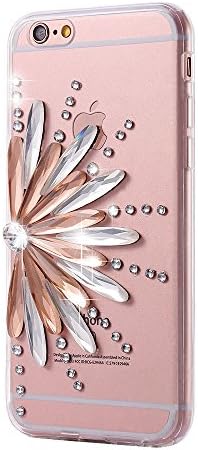 iPhone 6/6S Plus Case, Naoho® New Fashion Soft Clear TPU Sunflower Diamond 3D Crystal Case for iPhone 6/6S Plus 5.5inch Back Cover Shockproof, Anti-scratch Silicon Case ( Pink color)