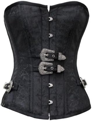 Corset Super Store Women's Brocade Steel Boned Steampunk Corset Black 26-Fits Natural Waist 30"-31"