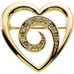 14K Yellow Gold Diamond Heart Brooch by Britney