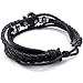 KONOV Mens Womens Leather Bracelet, Vintage Anchor Charm Bangle, Fit 7-9 inch, Black Silver