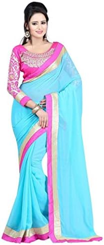 Choclaty Gorgeous Dashing Saree for Women With Blouse Piece Free Size Sky Blue