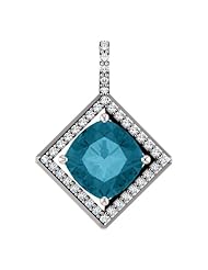 Platinum 8.00x8.00mm Antique Cushion Cut London Blue Topaz and Diamond Pendant