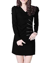 V-neck Puff Sleeves  Above the Knee Cotton/Polyester  Dress With Rhinestones