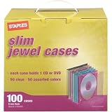 Staples 100 Slim CD Jewel Cases (50 Clear, 50 Assorted Colors)