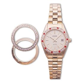 Medana Ladies Prestige Series Goldtone Bracelet Watch with 3 Interchangeable Bezels # 2142 by Medana