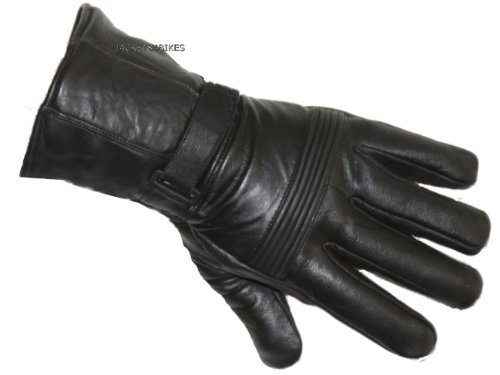 NEW BIKER MOTORCYCLE LEATHER STRETCH GLOVES BLACK