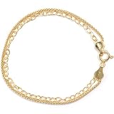 18kt Gold Over Sterling Silver Triple .060 Light Rolo Link Chain Bracelet 7.5in