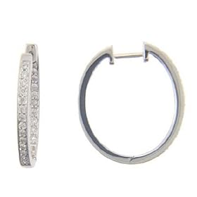 14k White Gold Diamond Hoop Earrings by 