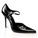 4 1/2 Inch Sexy High Heel D'orsay Pump Shoe With Ankle Strap Stiletto Heel And Pointed Toe Black Leather