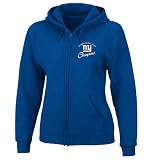 NFL Women's New York Giants Super Bowl XLVI Champion Season Premium V Stadium Blue Long Sleeve Fullzip Fleece Hoodie (Stadium Blue, Large)