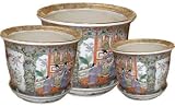 Chinese Rose Medallion planter set - hand painted porcelain