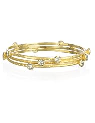 3 White CZ Bangle Set with Gold Satin Finish
