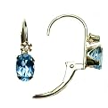 10K Yellow Gold Swiss Blue Topaz and Diamond Accent Leverback Earrings