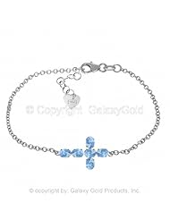 Blue Topaz Cross Bracelet in 14k White Gold