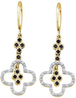 10k Yellow Gold Black Colored Diamond Womens Cluster Wire Dangle Earrings New WG - (1/7) .15 Ct.t.w.
