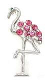 Large 3" Pink Crystal Covered Flamingo Pin/Broach/Pendant Silver Tone ~ Comes Gift Boxed (Style1)