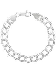 Sterling Silver Italian Double Curb Charm Bracelet 9mm Nickel Free heavy weight, sizes 7 & 8 inch