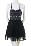 Minuet Gothic Grommet Trimmed Satin Chiffon Pieced Cocktail Party Dress Black Medium