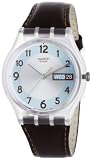 Swatch - Gent Blue Conker - Montre Homme - Quartz Analogique - Cadran Argent - Bracelet Cuir Marron