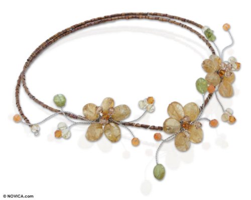 Citrine and carnelian choker, 'Lemon Triplets' 1.6 W 20.5 L