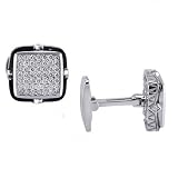 14K White Gold Onyx Diamond Men's Cufflinks 1.45 Ctw