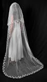 Ivory Bridal Veil with Detailed Edges For Wedding, Quinceañera, Party or Costume
