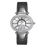 Technocrat Swiss Made Women's Diamond Chronograph Watch with Black Leather Strap (cttw 0.91 carat)