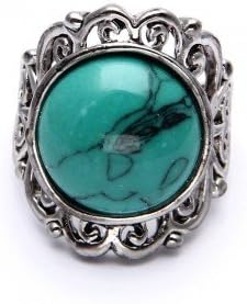 Vintage Style Silver Alloy Turquoise Finger Ring Fashion Green Men's Ring