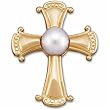 14K Yellow Gold White Cultured Half Drilled Pearl Religious Cross Pendant