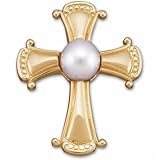 14K Yellow Gold White Cultured Half Drilled Pearl Religious Cross Pendant