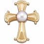 14K Yellow Gold White Cultured Half Drilled Pearl Religious Cross Pendant