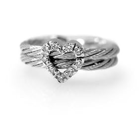 18K White Gold Double-Strand Wire Ring, Enhanced with Heart-Shape Pave Set... by I.Reiss