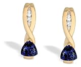 14K Yellow Gold Trillion Created Sapphire and Diamond Earrings