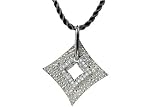 14K White Gold Hammered-Finish Sliding Diamond-Shaped Pendant, Enhanced with Pave Set Diamonds, Set on a Black Silk Cord Necklace with an 18K Yellow Gold Clasp.
