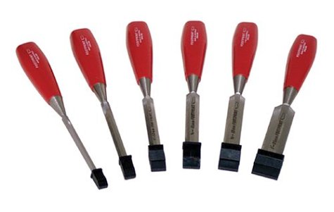 Footprint 85 Series 123120 Set of 6 Red Acetate Handle Wood Chisels 1/4-Inch, 3/8-Inch, 1/2-Inch, 5/8-Inch, 3/4-Inch, 1-Inch